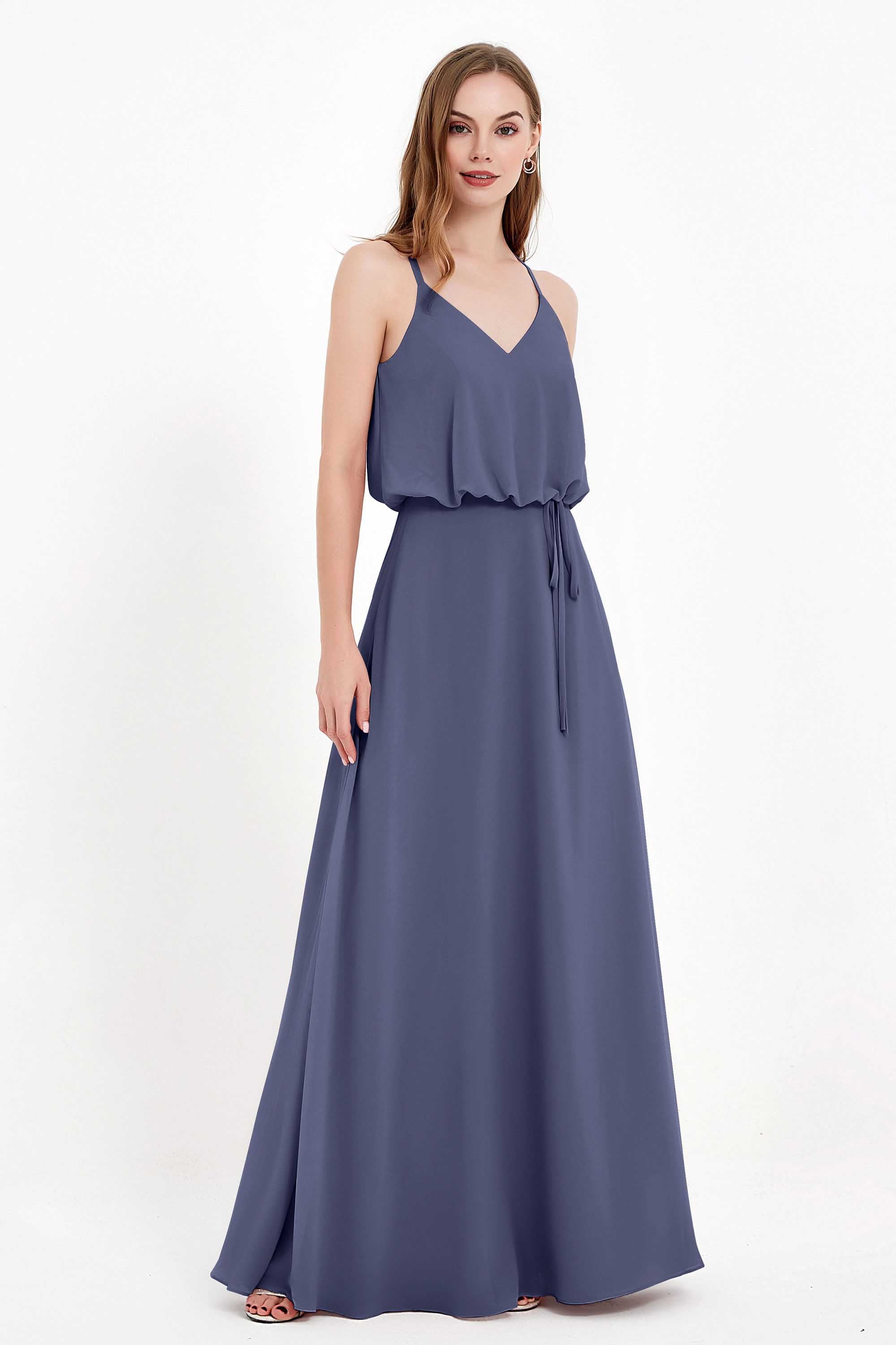 Spaghetti Straps Chiffon Bridesmaid Dress Boho Floor Length Formal Evening Dresses Gowns
