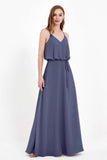 Spaghetti Straps Chiffon Bridesmaid Dress Boho Floor Length Formal Evening Dresses Gowns