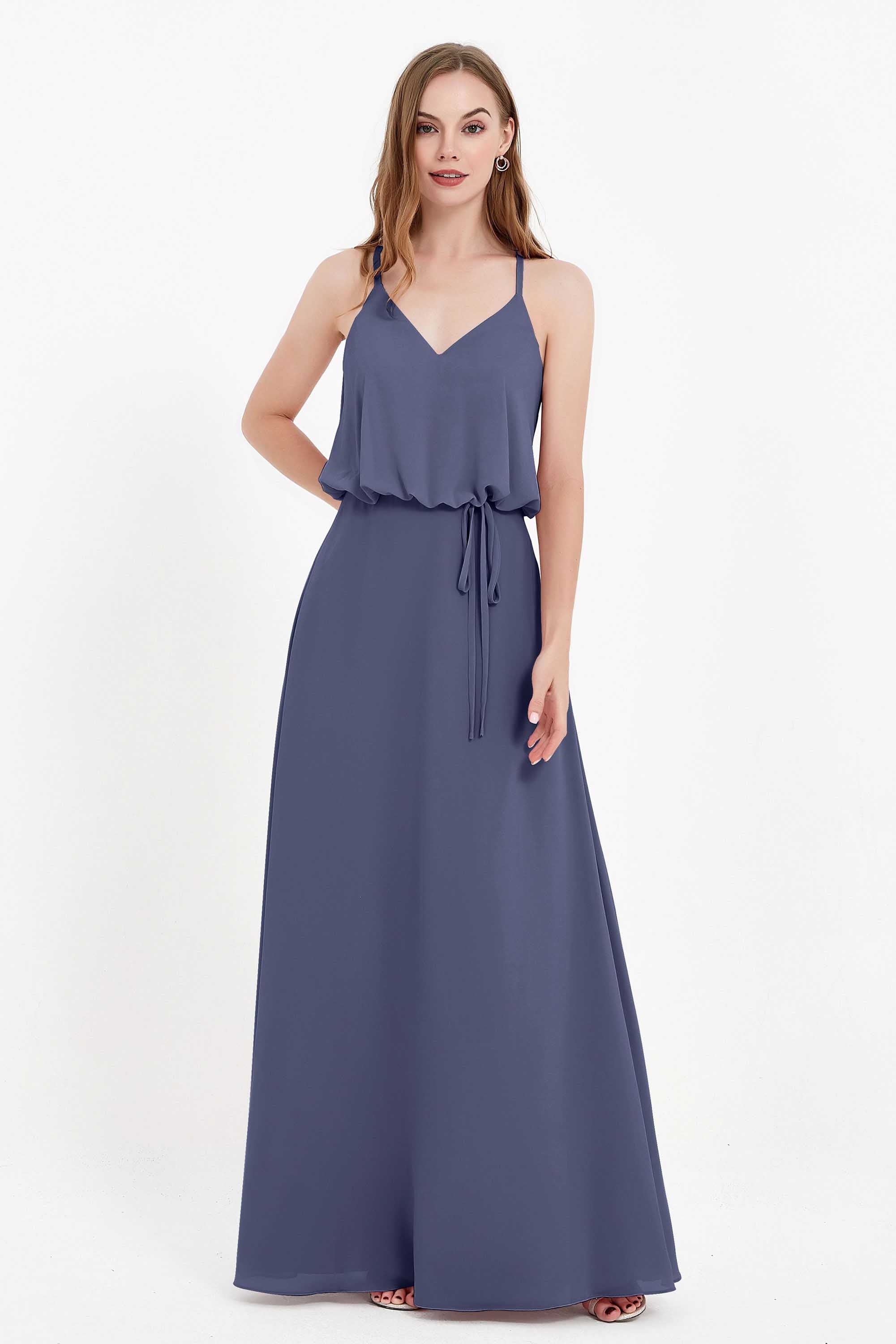 Spaghetti Straps Chiffon Bridesmaid Dress Boho Floor Length Formal Evening Dresses Gowns