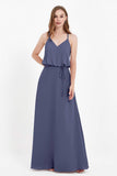 Spaghetti Straps Chiffon Bridesmaid Dress Boho Floor Length Formal Evening Dresses Gowns