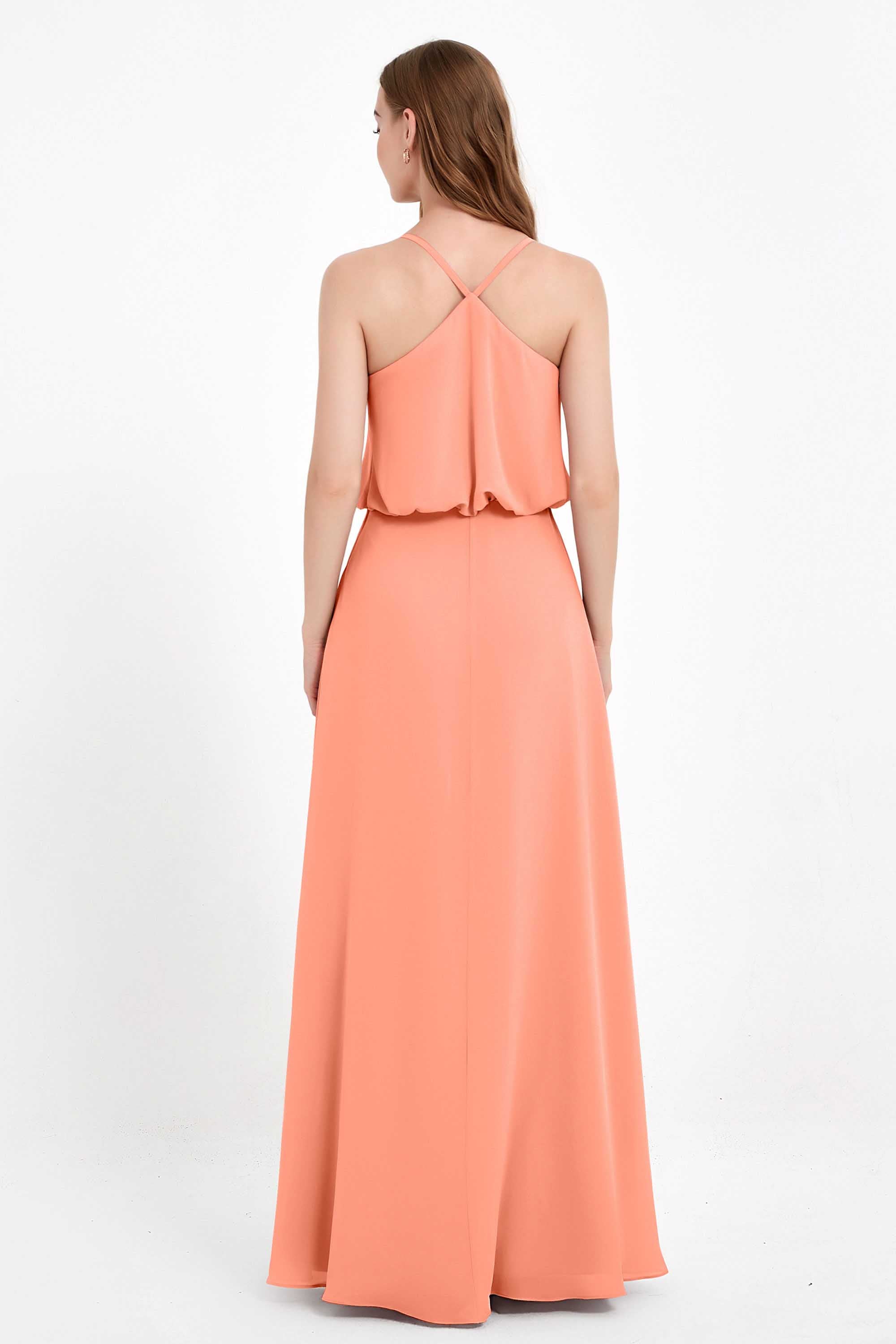 Spaghetti Straps Chiffon Bridesmaid Dress Boho Floor Length Formal Evening Dresses Gowns
