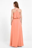 Spaghetti Straps Chiffon Bridesmaid Dress Boho Floor Length Formal Evening Dresses Gowns