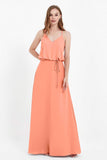 Spaghetti Straps Chiffon Bridesmaid Dress Boho Floor Length Formal Evening Dresses Gowns