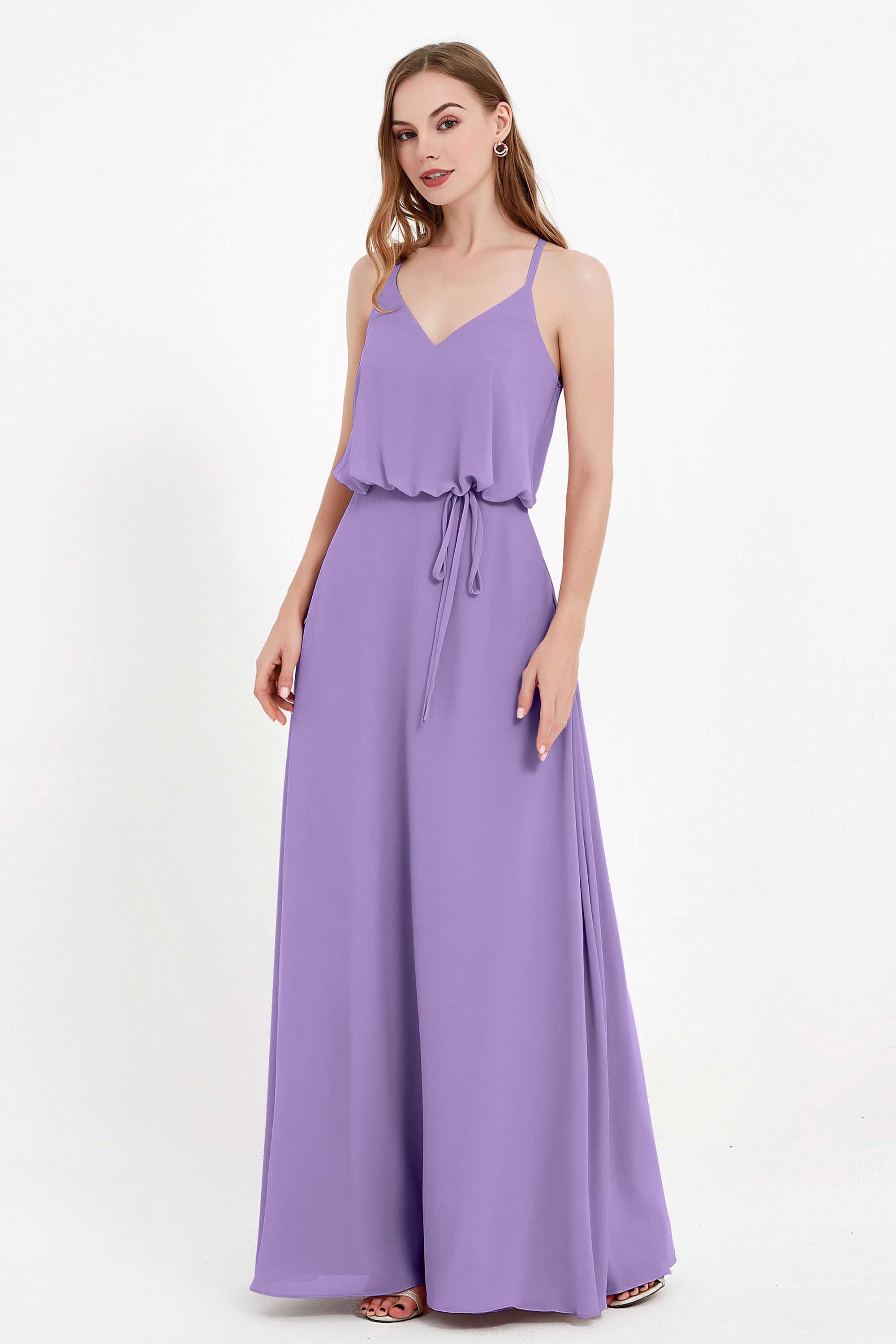 Spaghetti Straps Chiffon Bridesmaid Dress Boho Floor Length Formal Evening Dresses Gowns