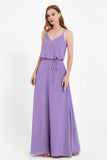 Spaghetti Straps Chiffon Bridesmaid Dress Boho Floor Length Formal Evening Dresses Gowns