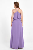 Spaghetti Straps Chiffon Bridesmaid Dress Boho Floor Length Formal Evening Dresses Gowns