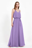 Spaghetti Straps Chiffon Bridesmaid Dress Boho Floor Length Formal Evening Dresses Gowns
