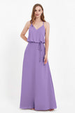 Spaghetti Straps Chiffon Bridesmaid Dress Boho Floor Length Formal Evening Dresses Gowns