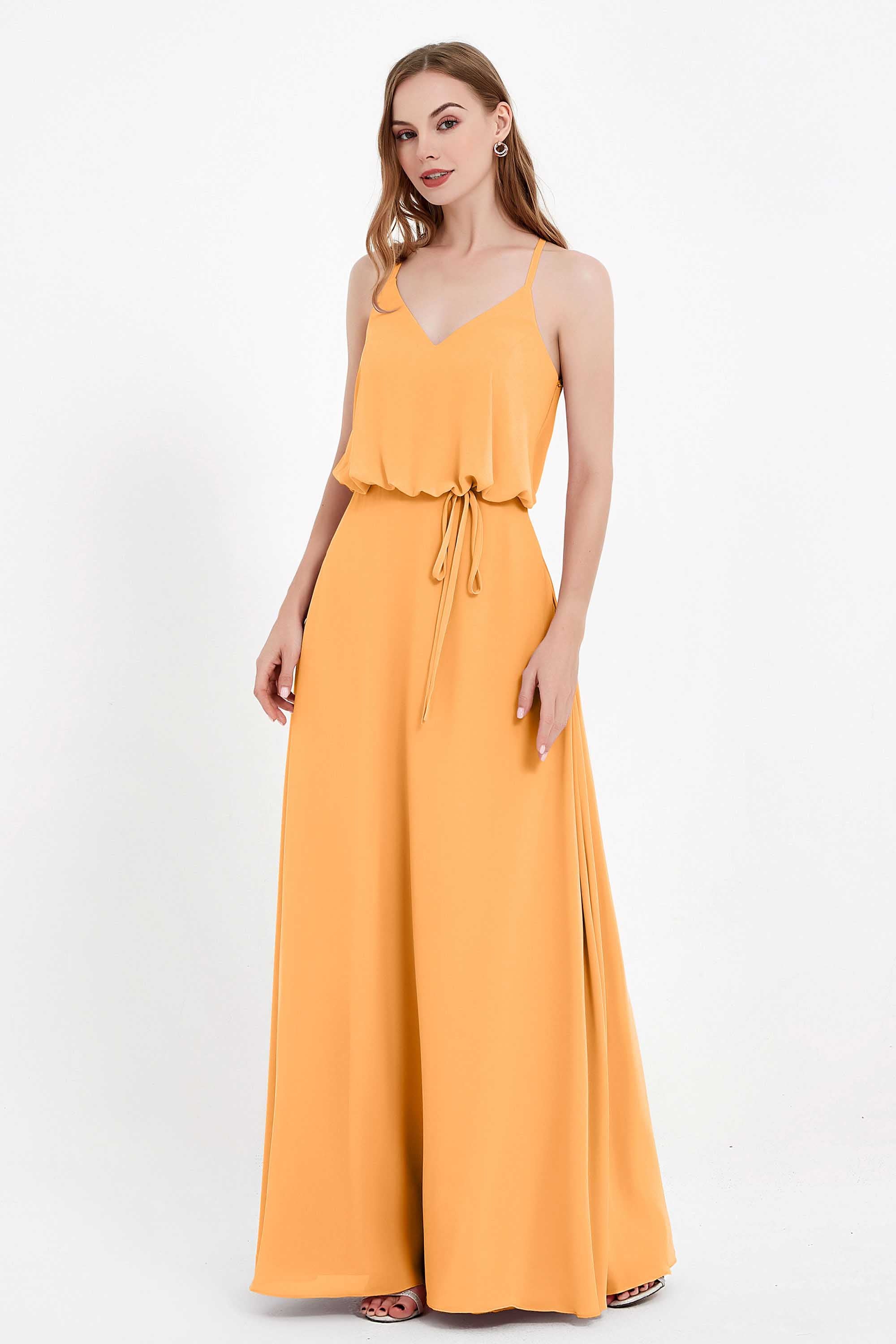 Spaghetti Straps Chiffon Bridesmaid Dress Boho Floor Length Formal Evening Dresses Gowns