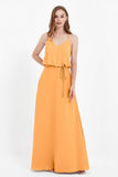 Spaghetti Straps Chiffon Bridesmaid Dress Boho Floor Length Formal Evening Dresses Gowns