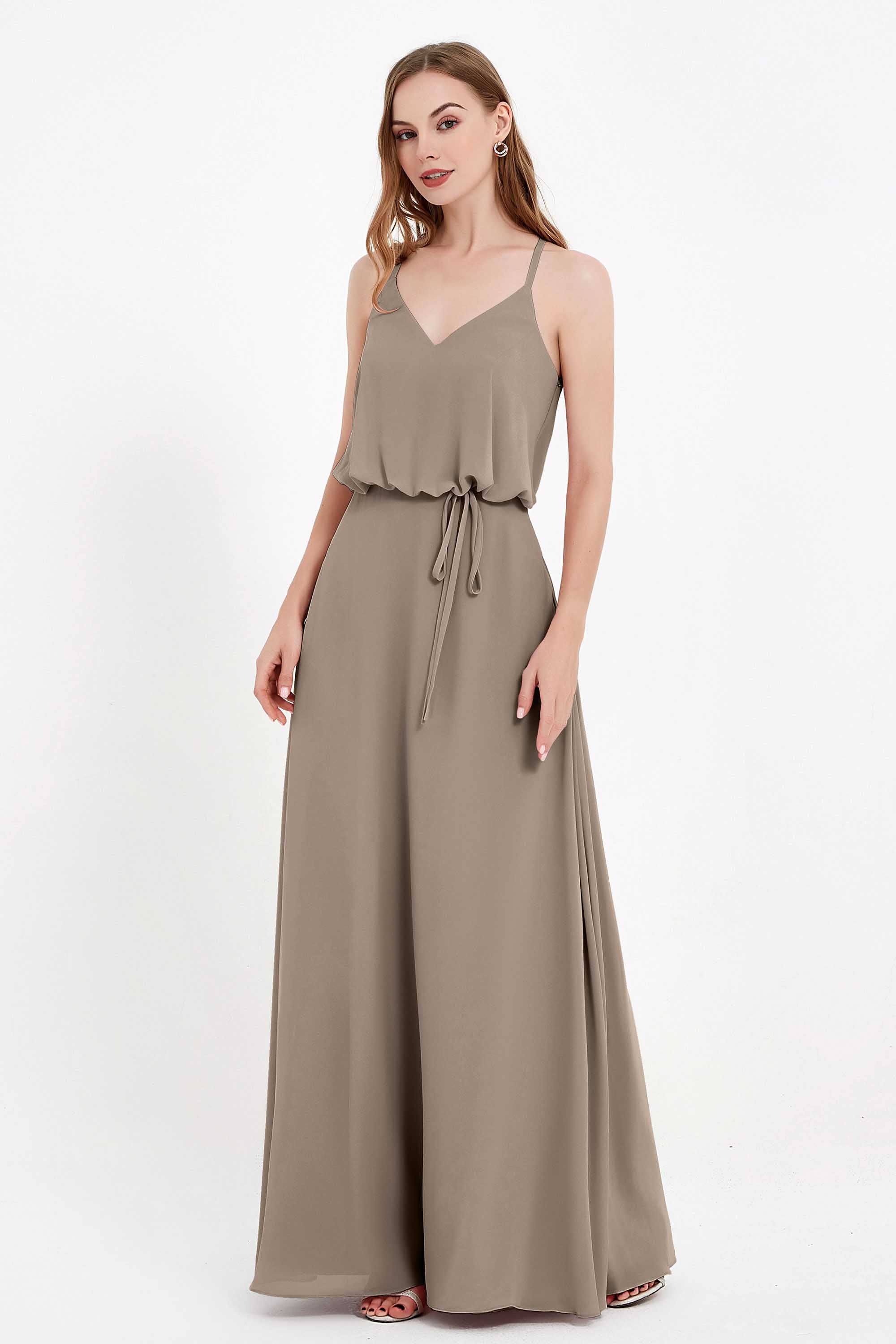 Spaghetti Straps Chiffon Bridesmaid Dress Boho Floor Length Formal Evening Dresses Gowns