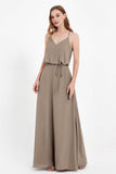 Spaghetti Straps Chiffon Bridesmaid Dress Boho Floor Length Formal Evening Dresses Gowns