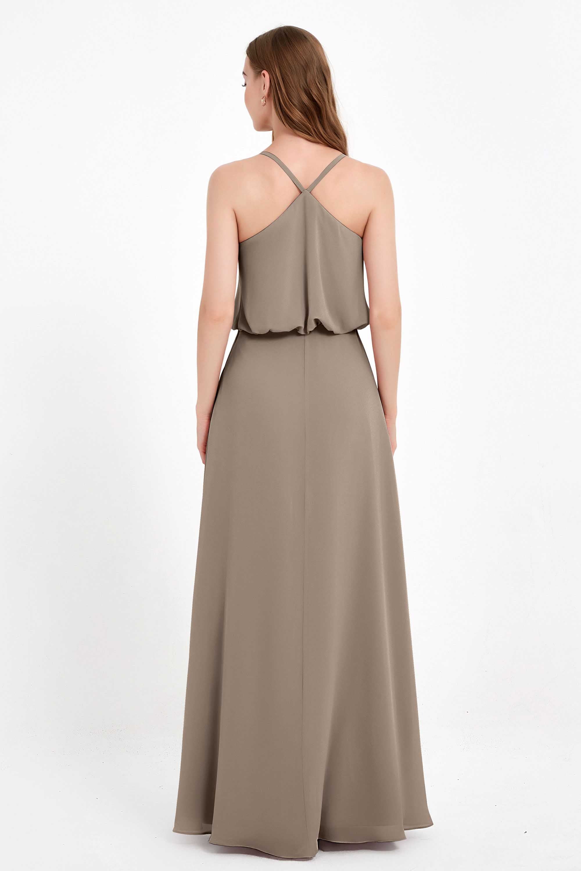 Spaghetti Straps Chiffon Bridesmaid Dress Boho Floor Length Formal Evening Dresses Gowns