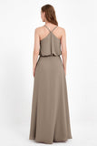 Spaghetti Straps Chiffon Bridesmaid Dress Boho Floor Length Formal Evening Dresses Gowns