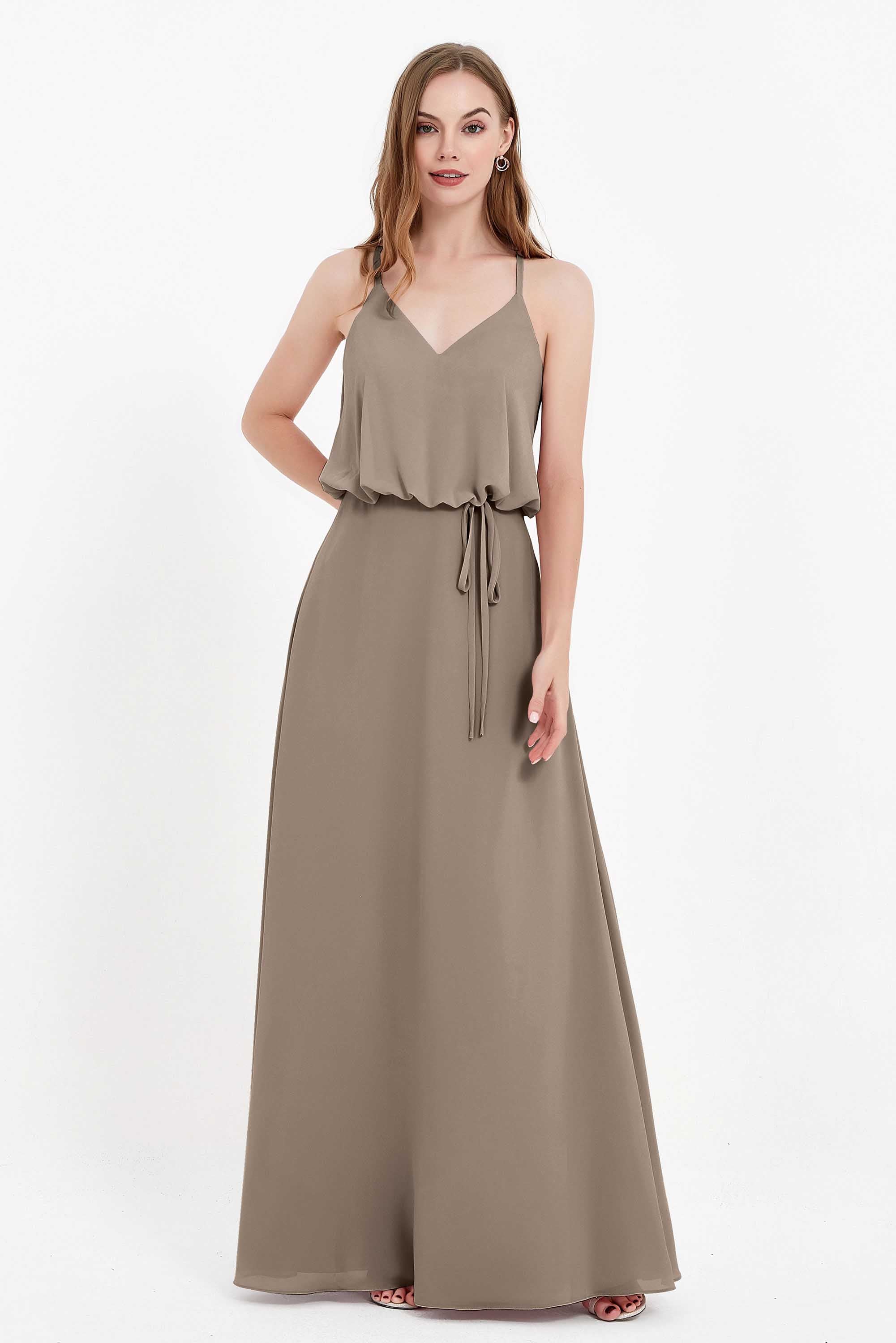 Spaghetti Straps Chiffon Bridesmaid Dress Boho Floor Length Formal Evening Dresses Gowns