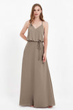 Spaghetti Straps Chiffon Bridesmaid Dress Boho Floor Length Formal Evening Dresses Gowns