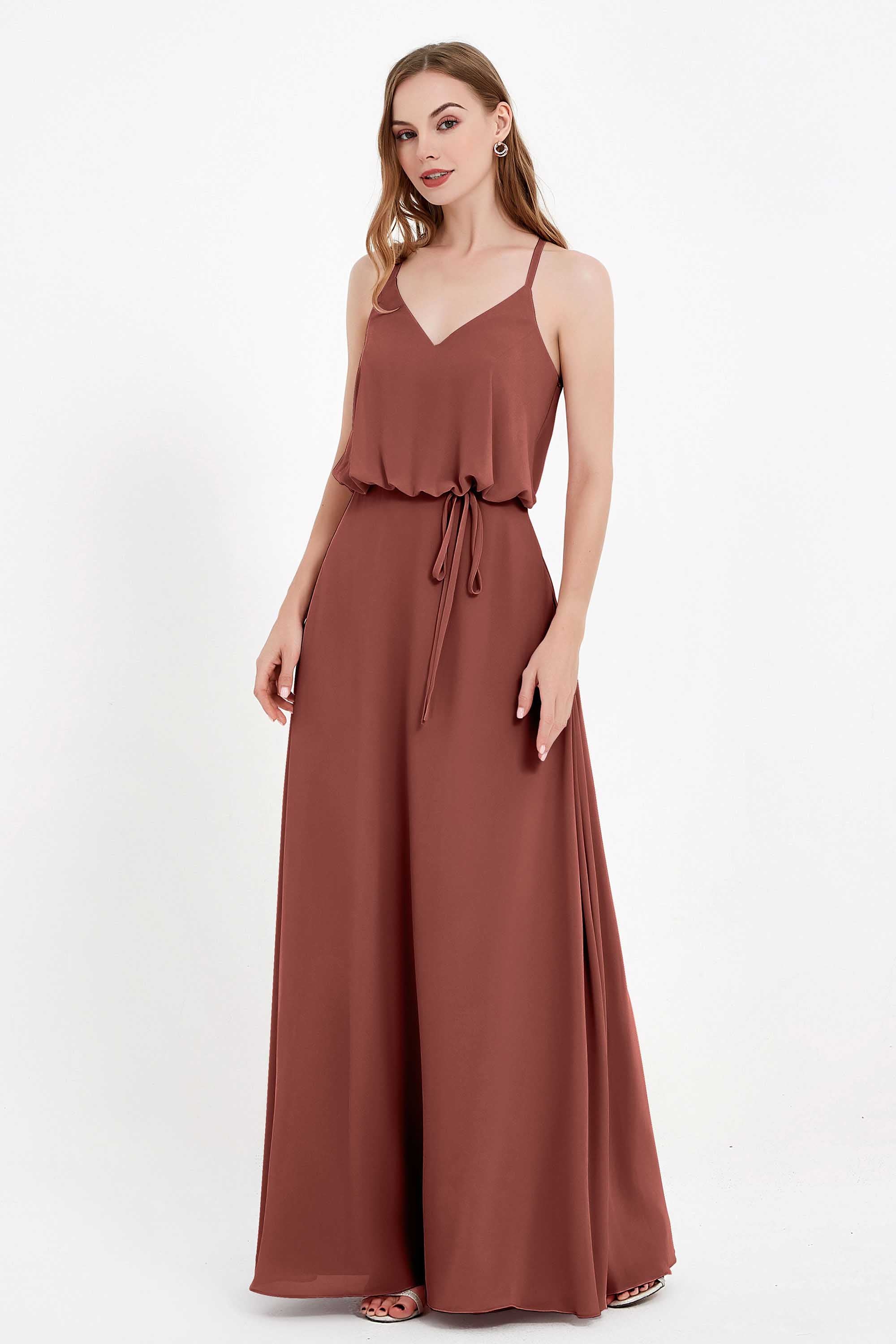 Spaghetti Straps Chiffon Bridesmaid Dress Boho Floor Length Formal Evening Dresses Gowns