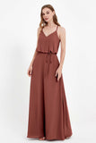 Spaghetti Straps Chiffon Bridesmaid Dress Boho Floor Length Formal Evening Dresses Gowns