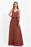 Spaghetti Straps Chiffon Bridesmaid Dress Boho Floor Length Formal Evening Dresses Gowns