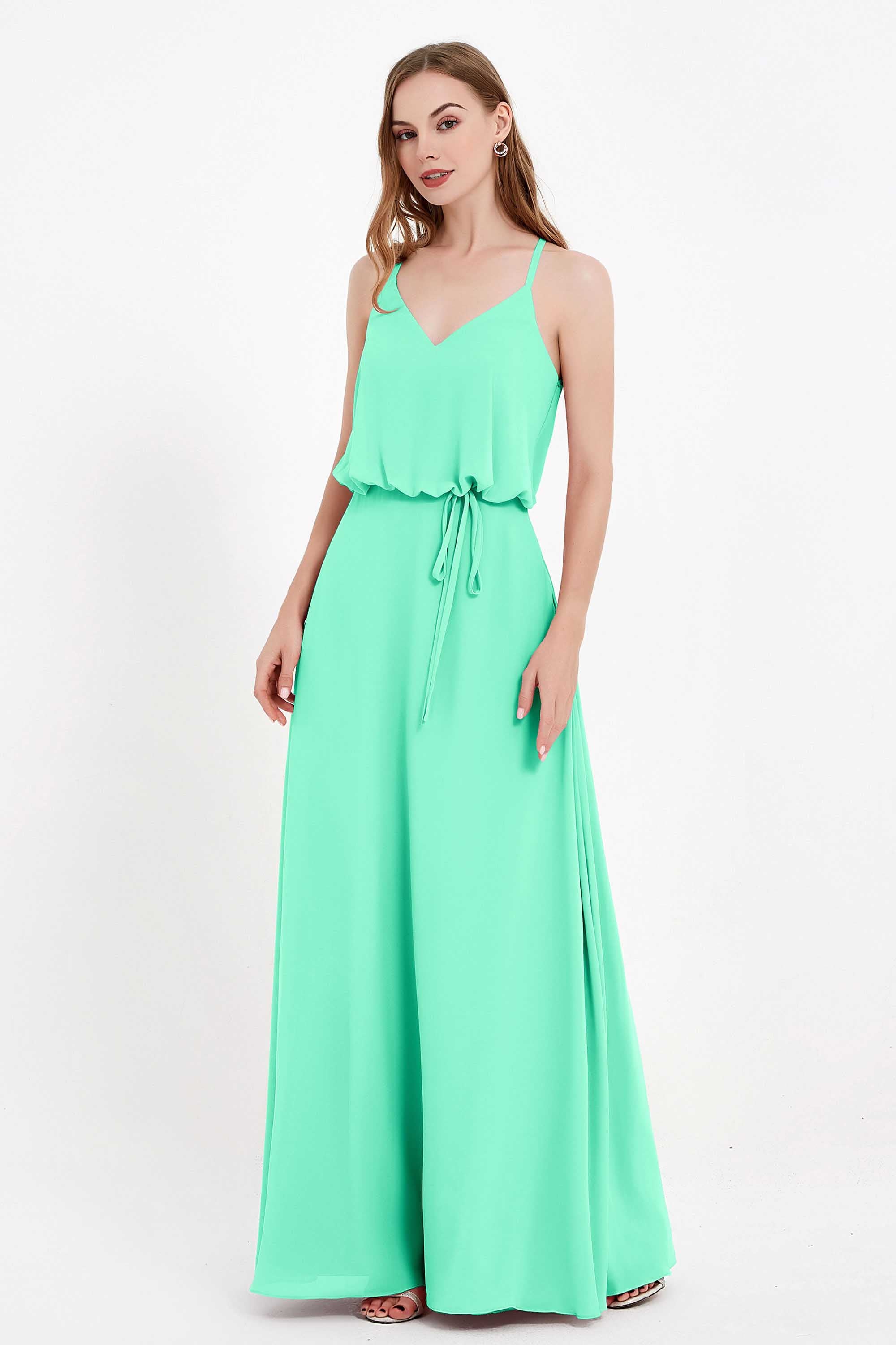 Spaghetti Straps Chiffon Bridesmaid Dress Boho Floor Length Formal Evening Dresses Gowns