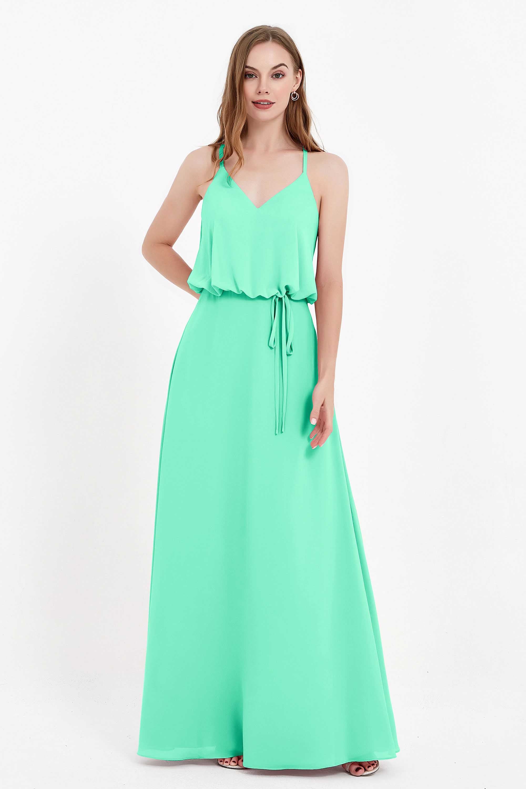 Spaghetti Straps Chiffon Bridesmaid Dress Boho Floor Length Formal Evening Dresses Gowns
