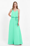 Spaghetti Straps Chiffon Bridesmaid Dress Boho Floor Length Formal Evening Dresses Gowns