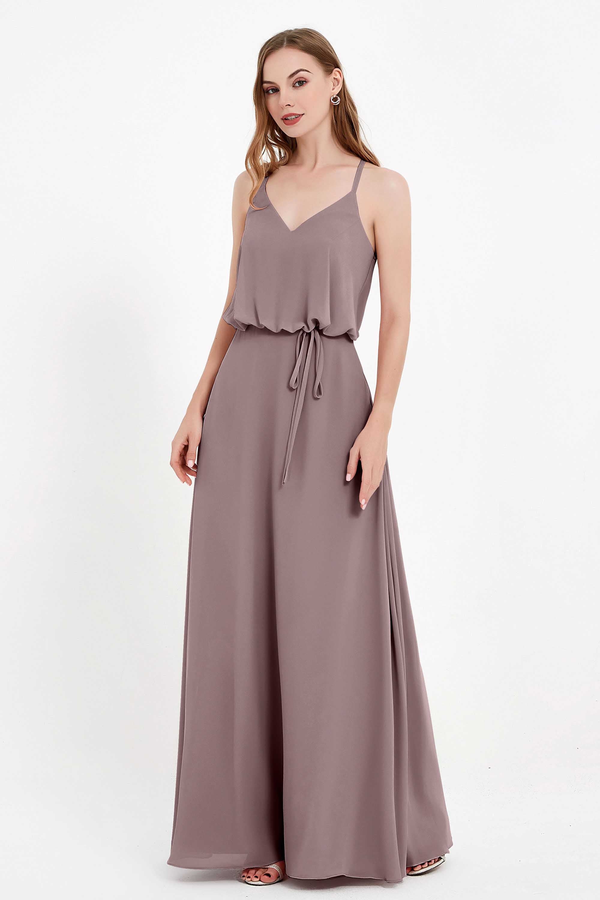 Spaghetti Straps Chiffon Bridesmaid Dress Boho Floor Length Formal Evening Dresses Gowns
