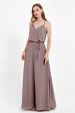 Spaghetti Straps Chiffon Bridesmaid Dress Boho Floor Length Formal Evening Dresses Gowns