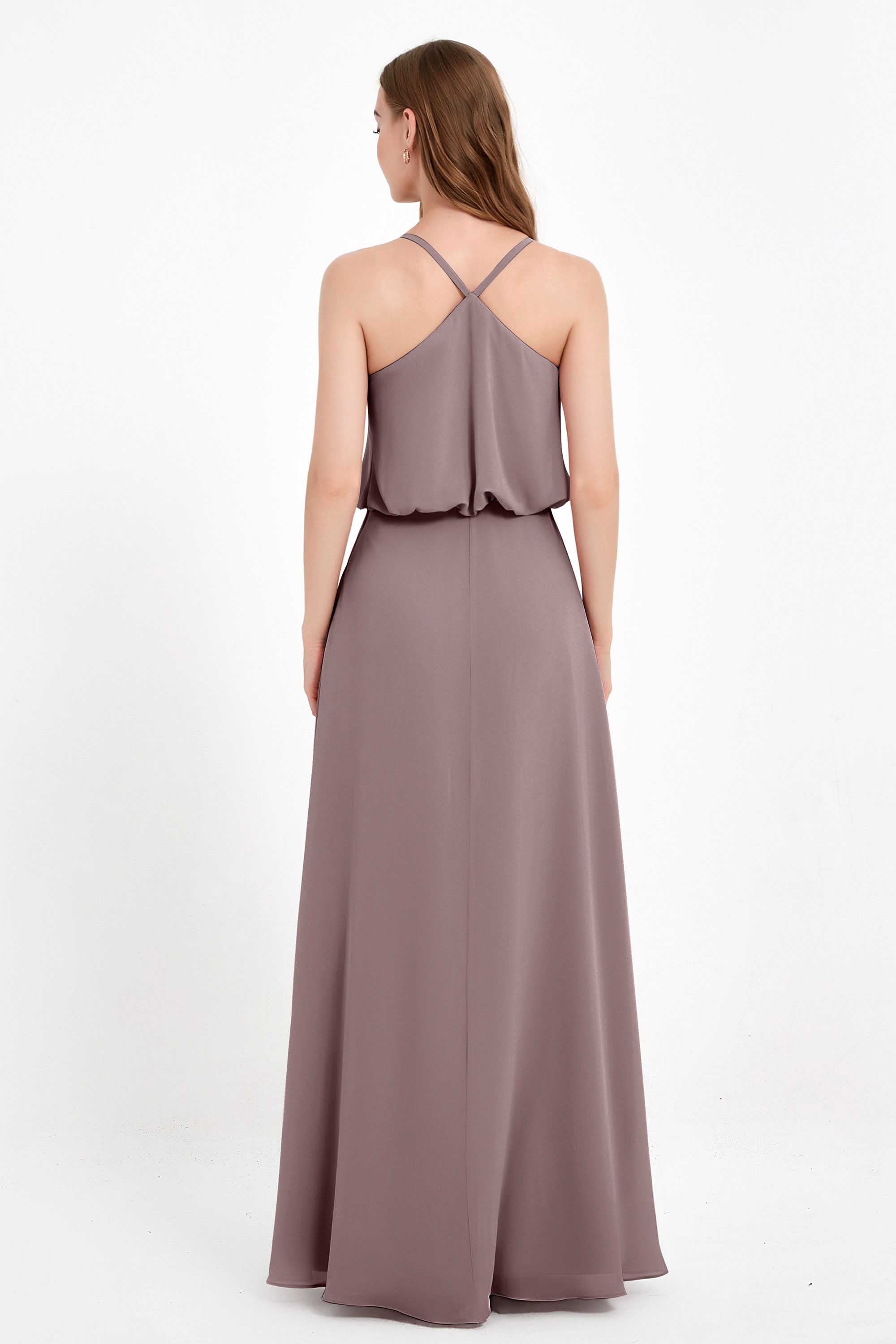 Spaghetti Straps Chiffon Bridesmaid Dress Boho Floor Length Formal Evening Dresses Gowns