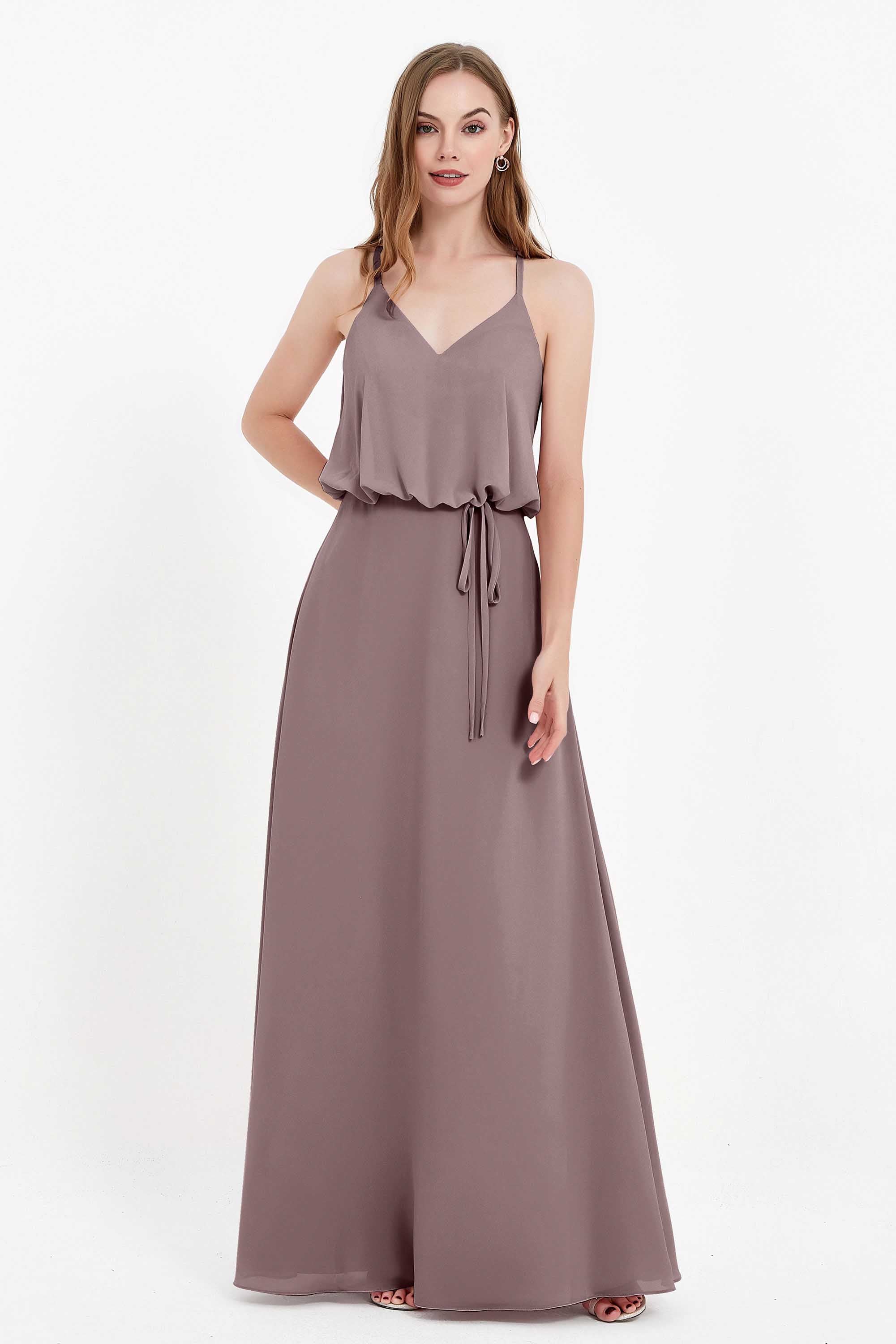 Spaghetti Straps Chiffon Bridesmaid Dress Boho Floor Length Formal Evening Dresses Gowns