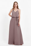 Spaghetti Straps Chiffon Bridesmaid Dress Boho Floor Length Formal Evening Dresses Gowns