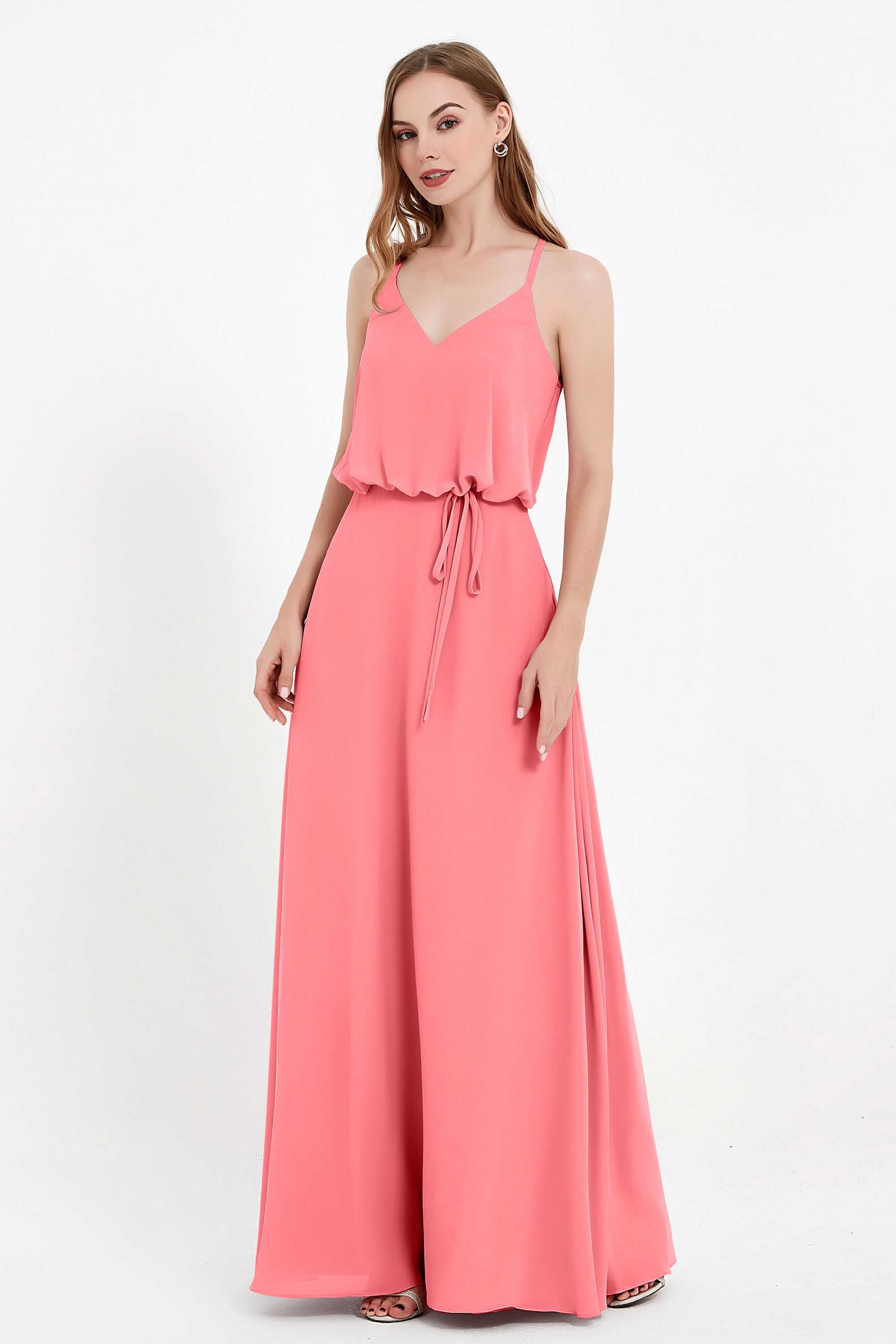 Spaghetti Straps Chiffon Bridesmaid Dress Boho Floor Length Formal Evening Dresses Gowns