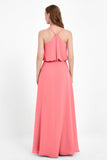 Spaghetti Straps Chiffon Bridesmaid Dress Boho Floor Length Formal Evening Dresses Gowns