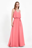 Spaghetti Straps Chiffon Bridesmaid Dress Boho Floor Length Formal Evening Dresses Gowns
