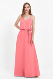 Spaghetti Straps Chiffon Bridesmaid Dress Boho Floor Length Formal Evening Dresses Gowns
