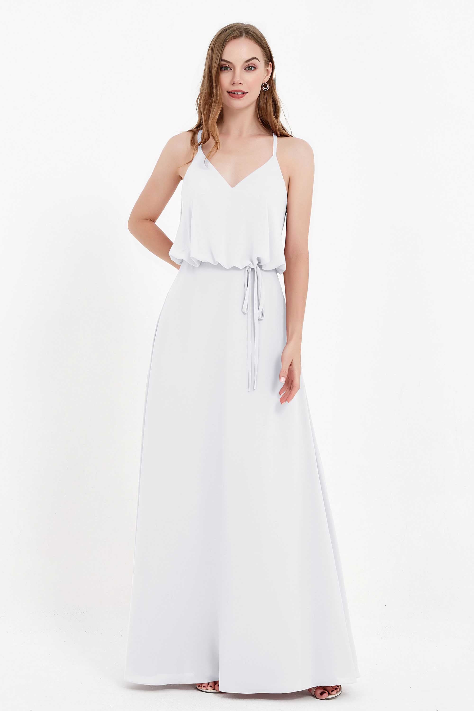 Spaghetti Straps Chiffon Bridesmaid Dress Boho Floor Length Formal Evening Dresses Gowns