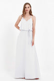 Spaghetti Straps Chiffon Bridesmaid Dress Boho Floor Length Formal Evening Dresses Gowns