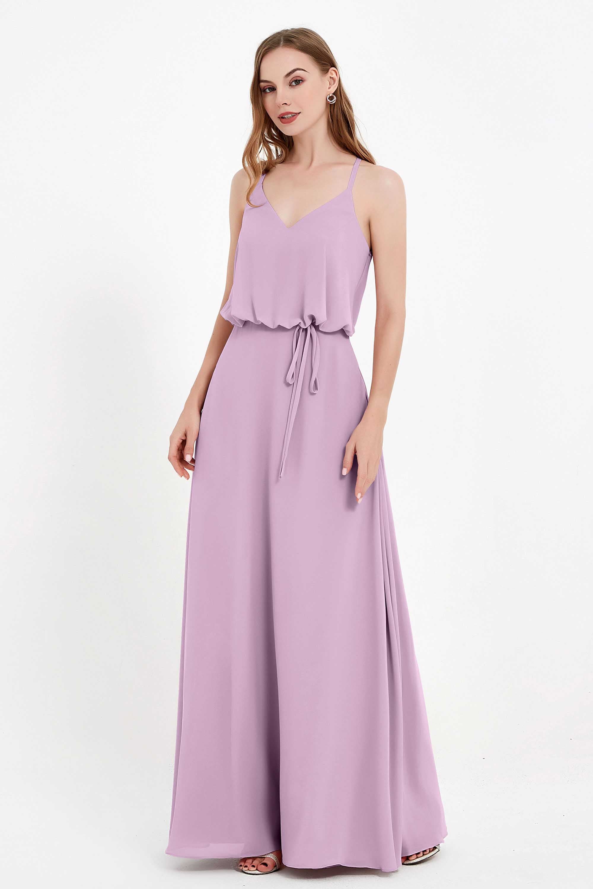 Spaghetti Straps Chiffon Bridesmaid Dress Boho Floor Length Formal Evening Dresses Gowns