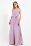 Spaghetti Straps Chiffon Bridesmaid Dress Boho Floor Length Formal Evening Dresses Gowns