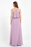 Spaghetti Straps Chiffon Bridesmaid Dress Boho Floor Length Formal Evening Dresses Gowns