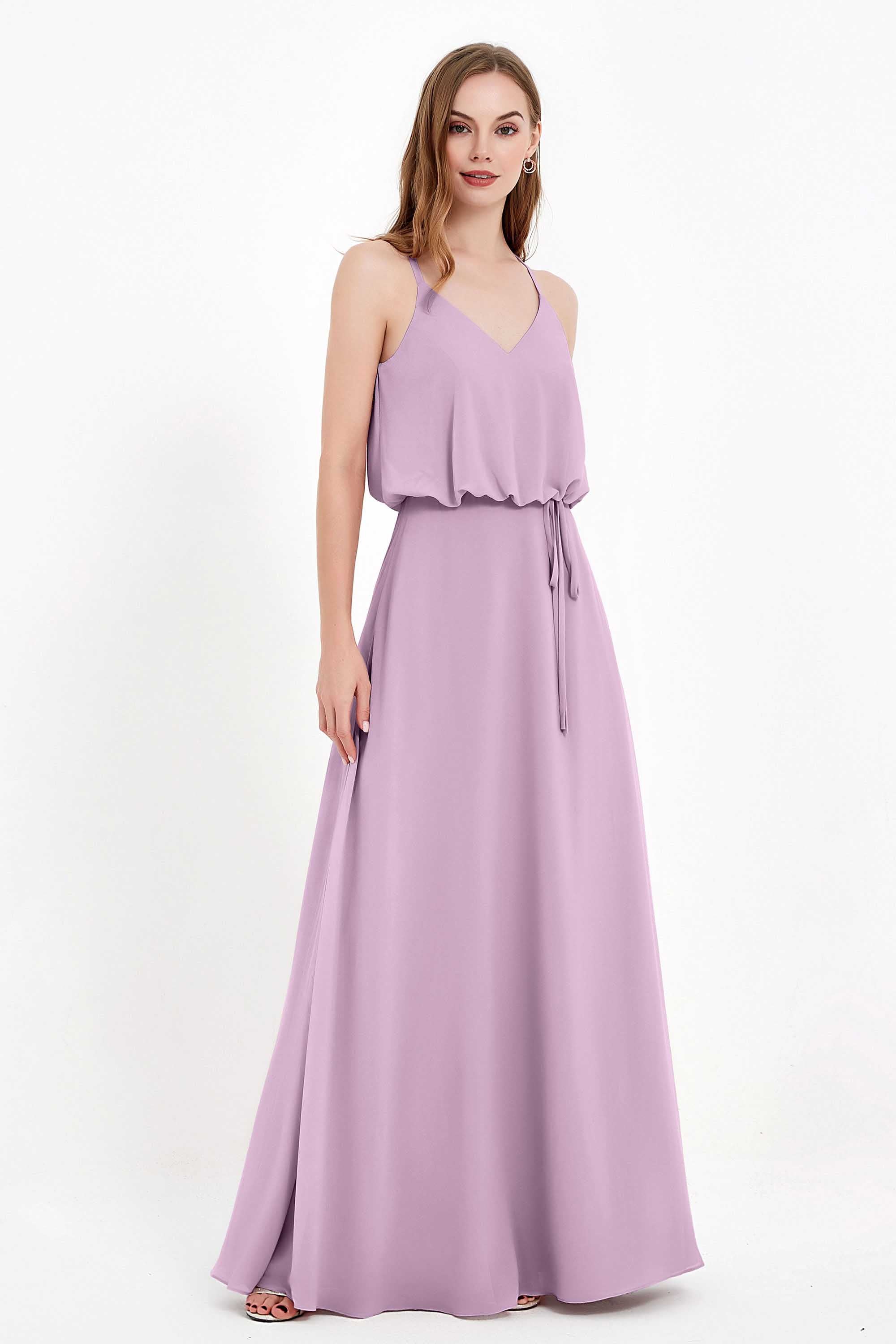 Spaghetti Straps Chiffon Bridesmaid Dress Boho Floor Length Formal Evening Dresses Gowns