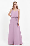 Spaghetti Straps Chiffon Bridesmaid Dress Boho Floor Length Formal Evening Dresses Gowns