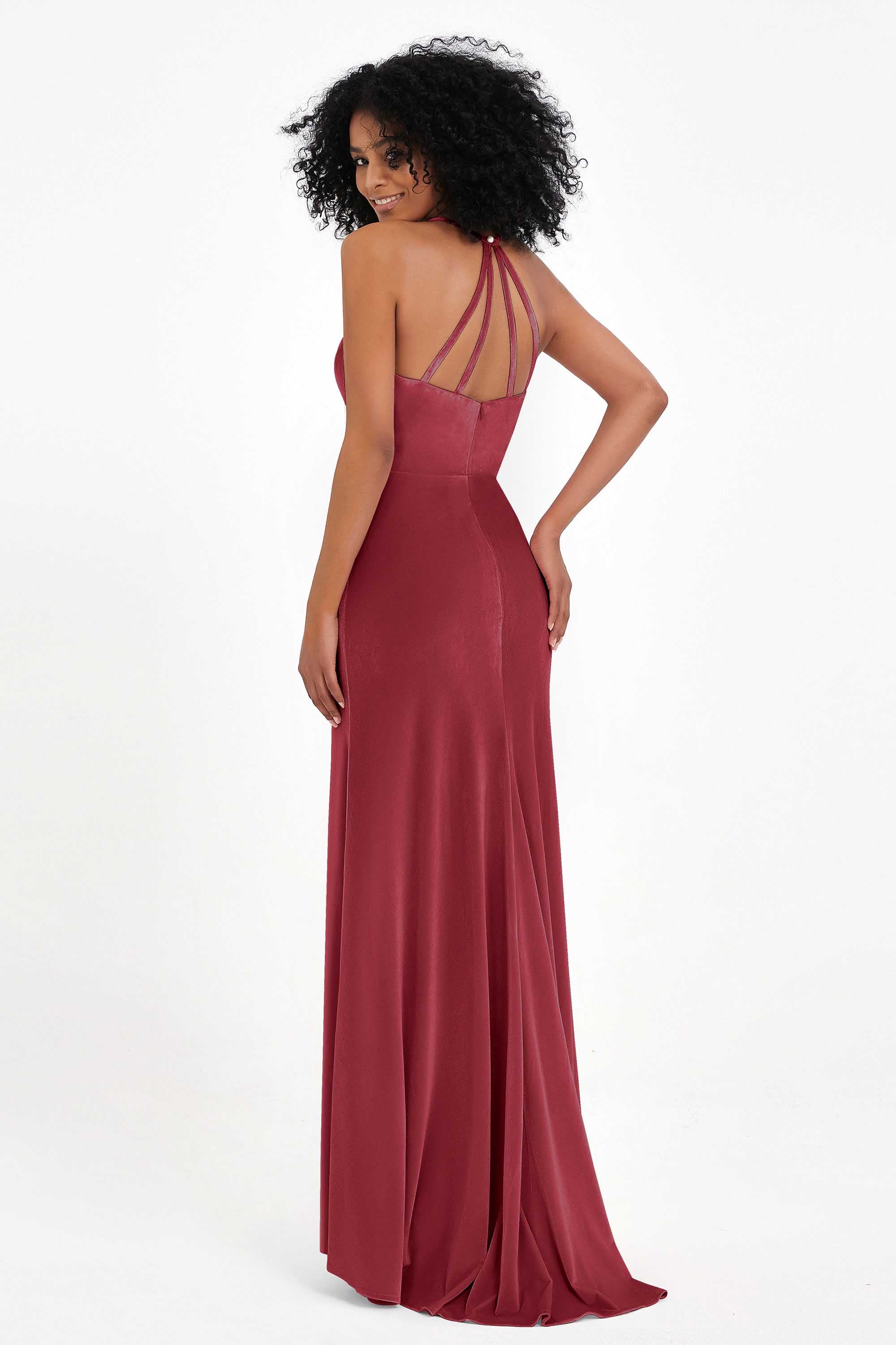 Bodycon Velvet Formal Evening Dress Sleeveless Pleated Sheath Women's Party Gowns Dresses