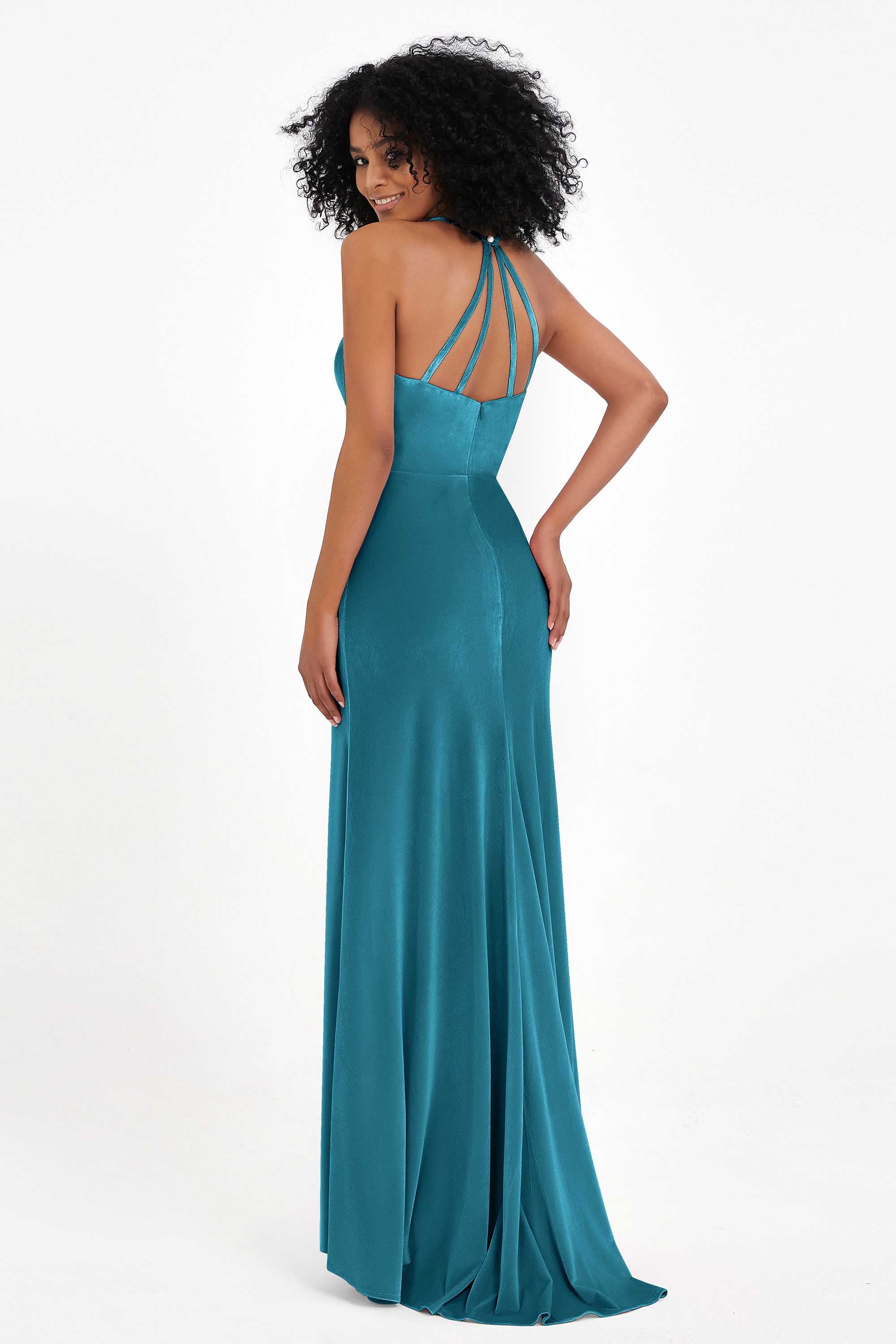Bodycon Velvet Formal Evening Dress Sleeveless Pleated Sheath Women's Party Gowns Dresses