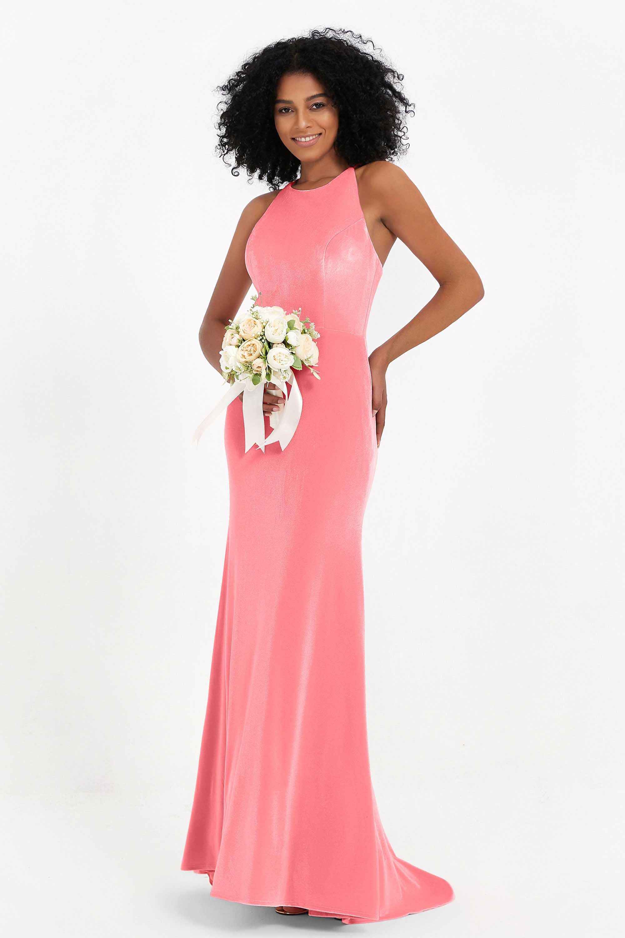 Bodycon Velvet Formal Evening Dress Sleeveless Pleated Sheath Women's Party Gowns Dresses