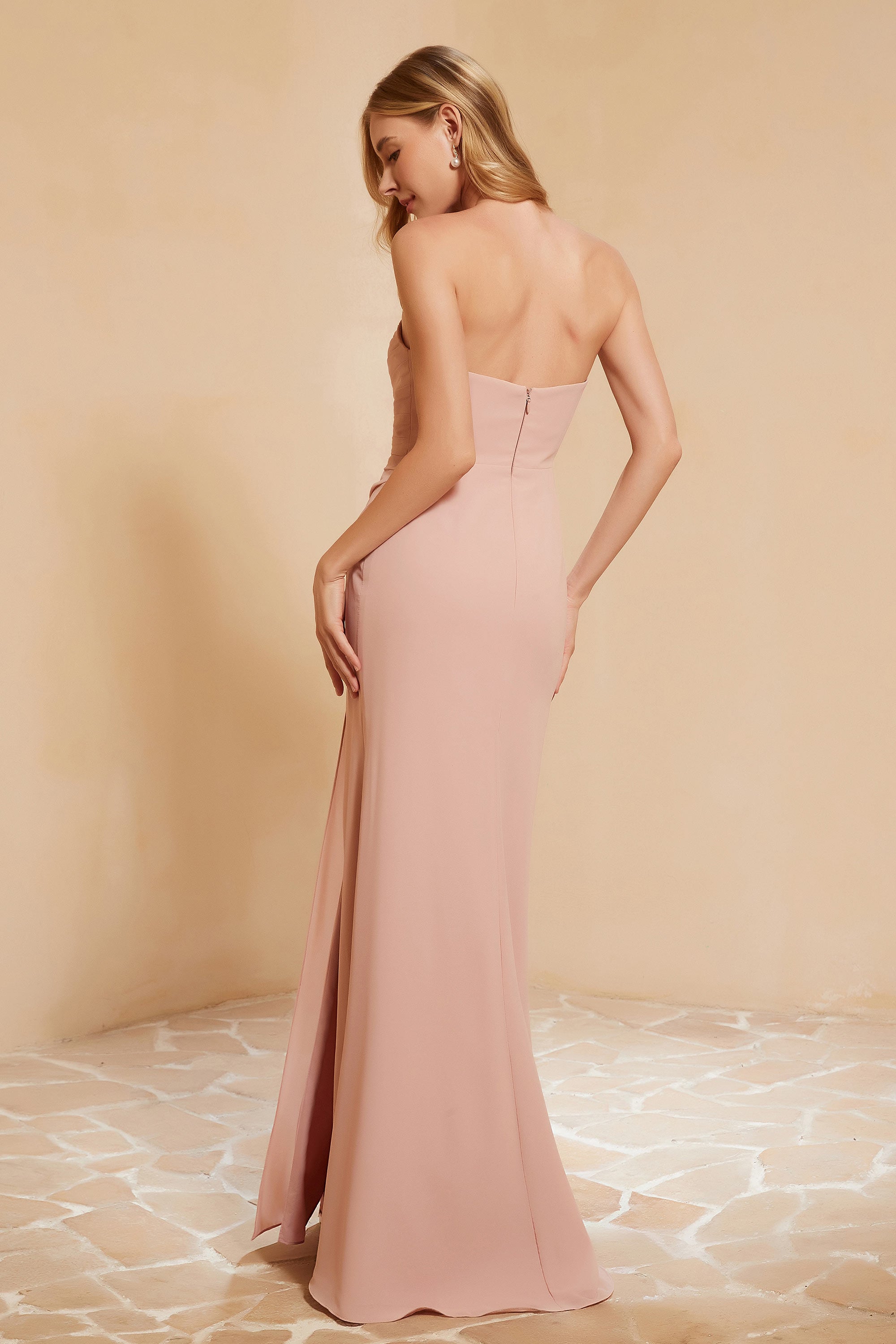 Chiffon Bridesmaid Dress Floor Length Sweetheart Formal Evening Dresses Gowns with Slit