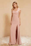Chiffon Bridesmaid Dress Floor Length Sweetheart Formal Evening Dresses Gowns with Slit