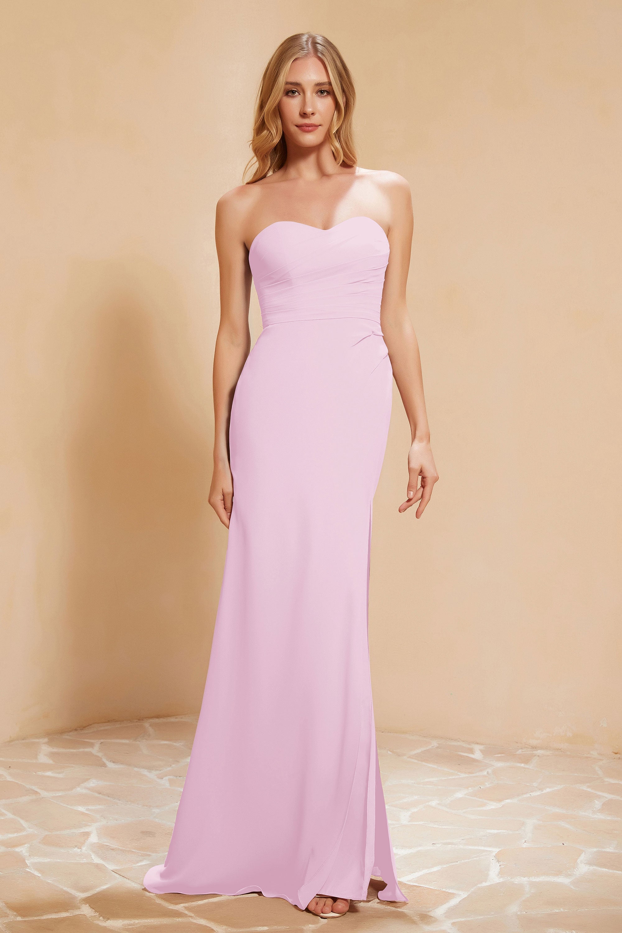 Chiffon Bridesmaid Dress Floor Length Sweetheart Formal Evening Dresses Gowns with Slit
