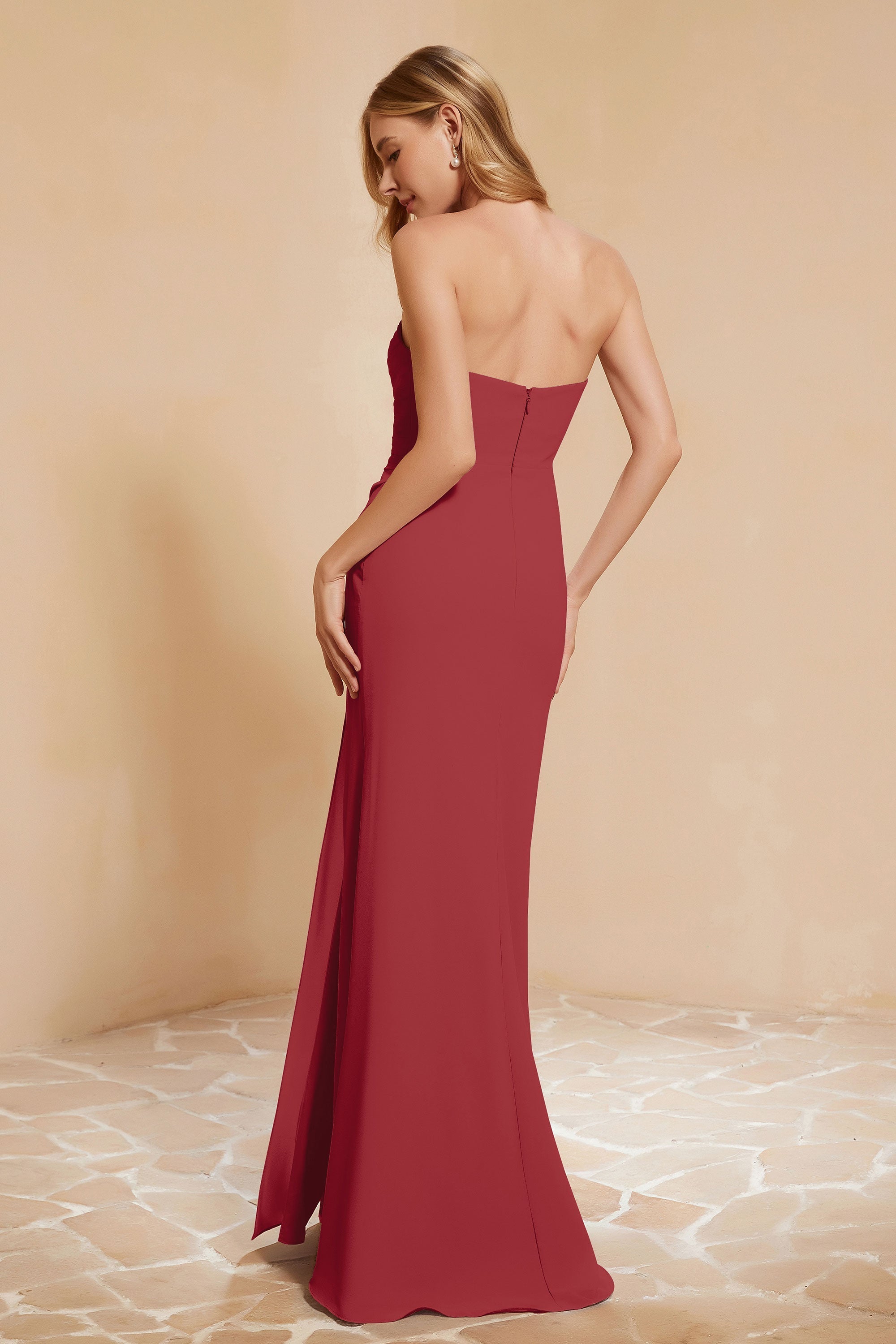 Chiffon Bridesmaid Dress Floor Length Sweetheart Formal Evening Dresses Gowns with Slit
