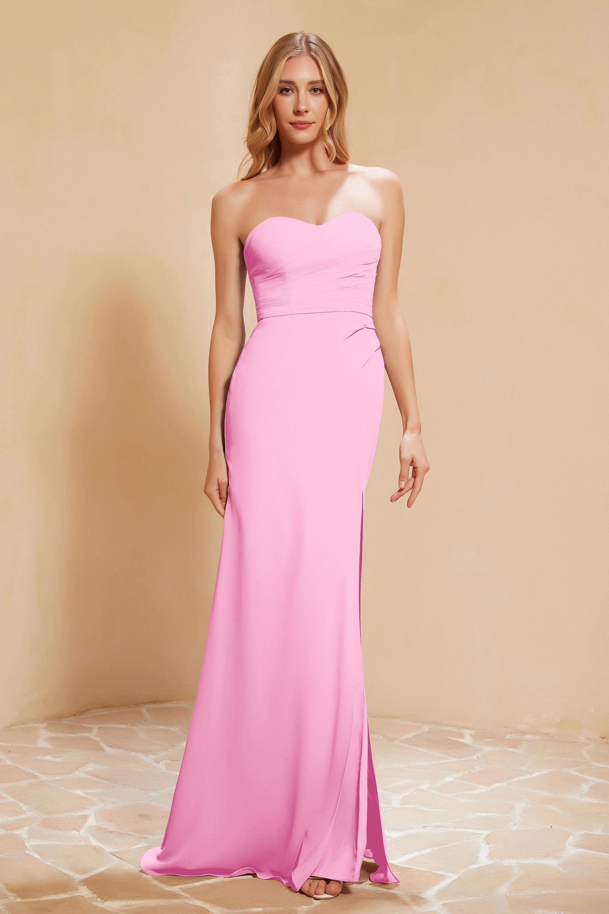 Chiffon Bridesmaid Dress Floor Length Sweetheart Formal Evening Dresses Gowns with Slit